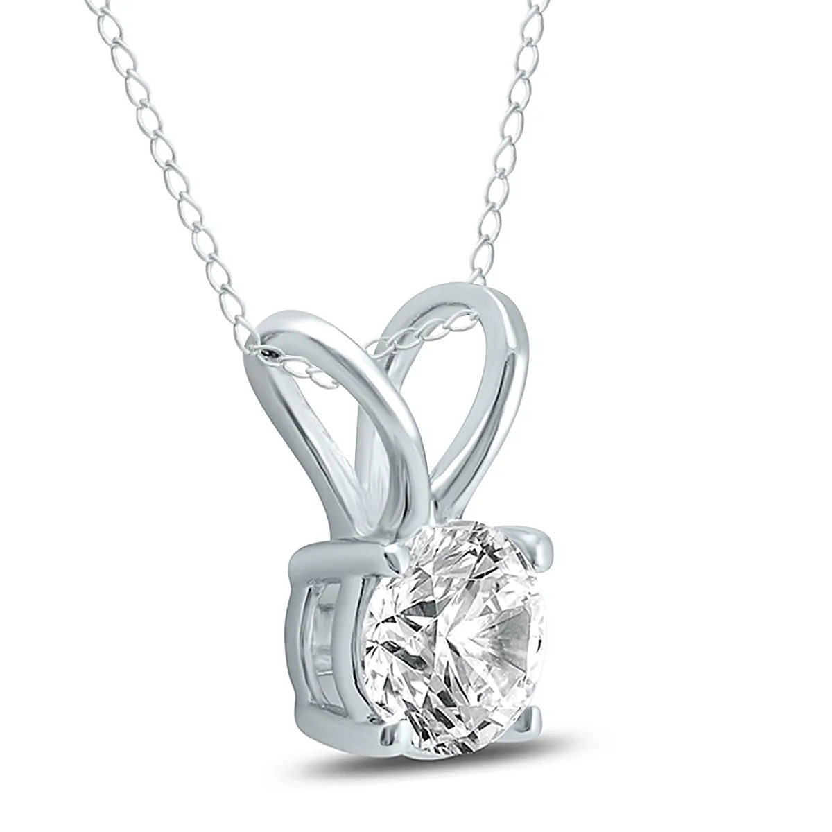 1 Carat Ags Certified Round Diamond Solitaire Pendant In 14K White Gold