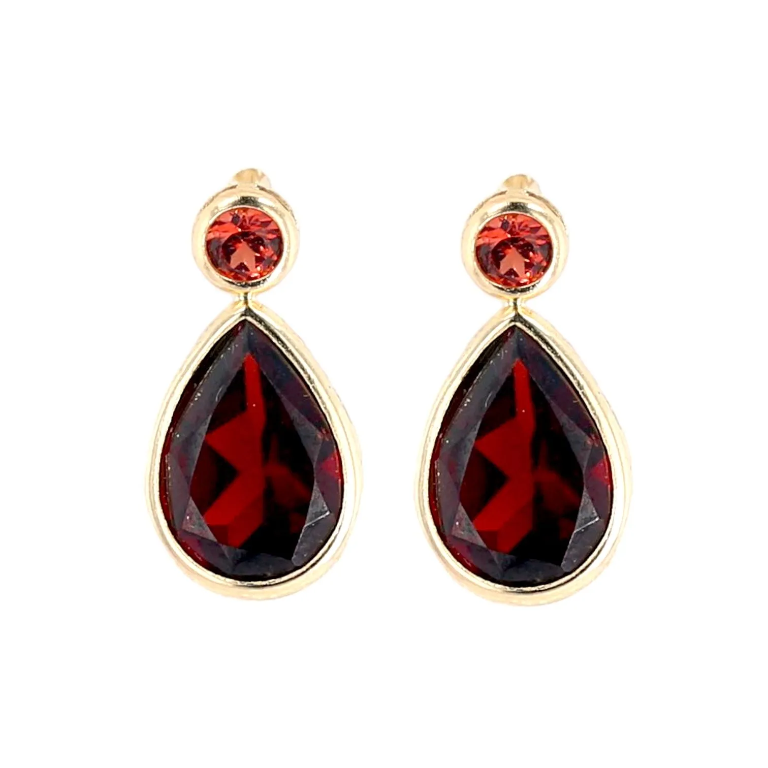 10k yellow gold drop tear red natural garnet earrings-972