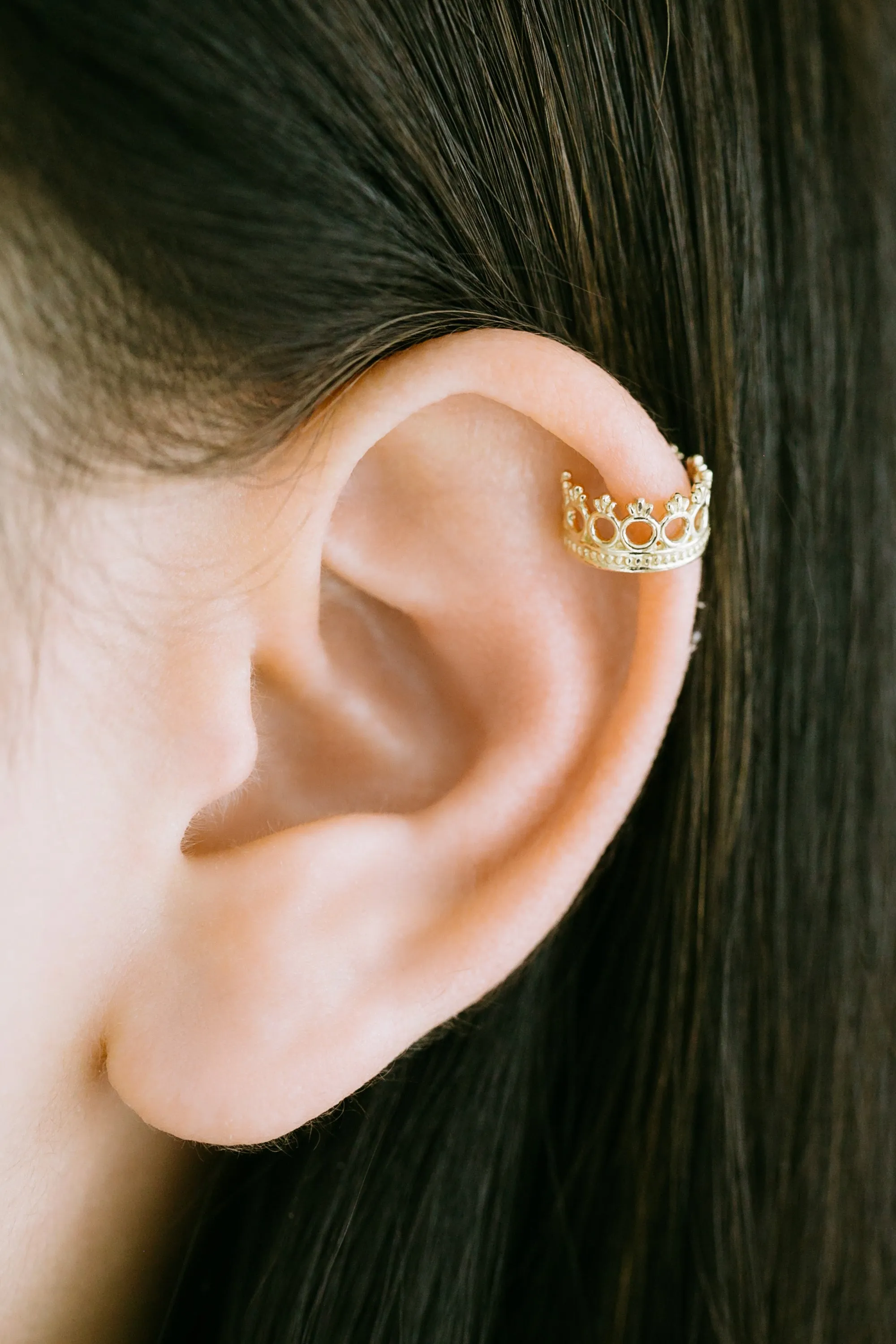 14K Gold Cz Crown Inner Conch Ear Cuff  Non Pierced Ear Cuff Earring