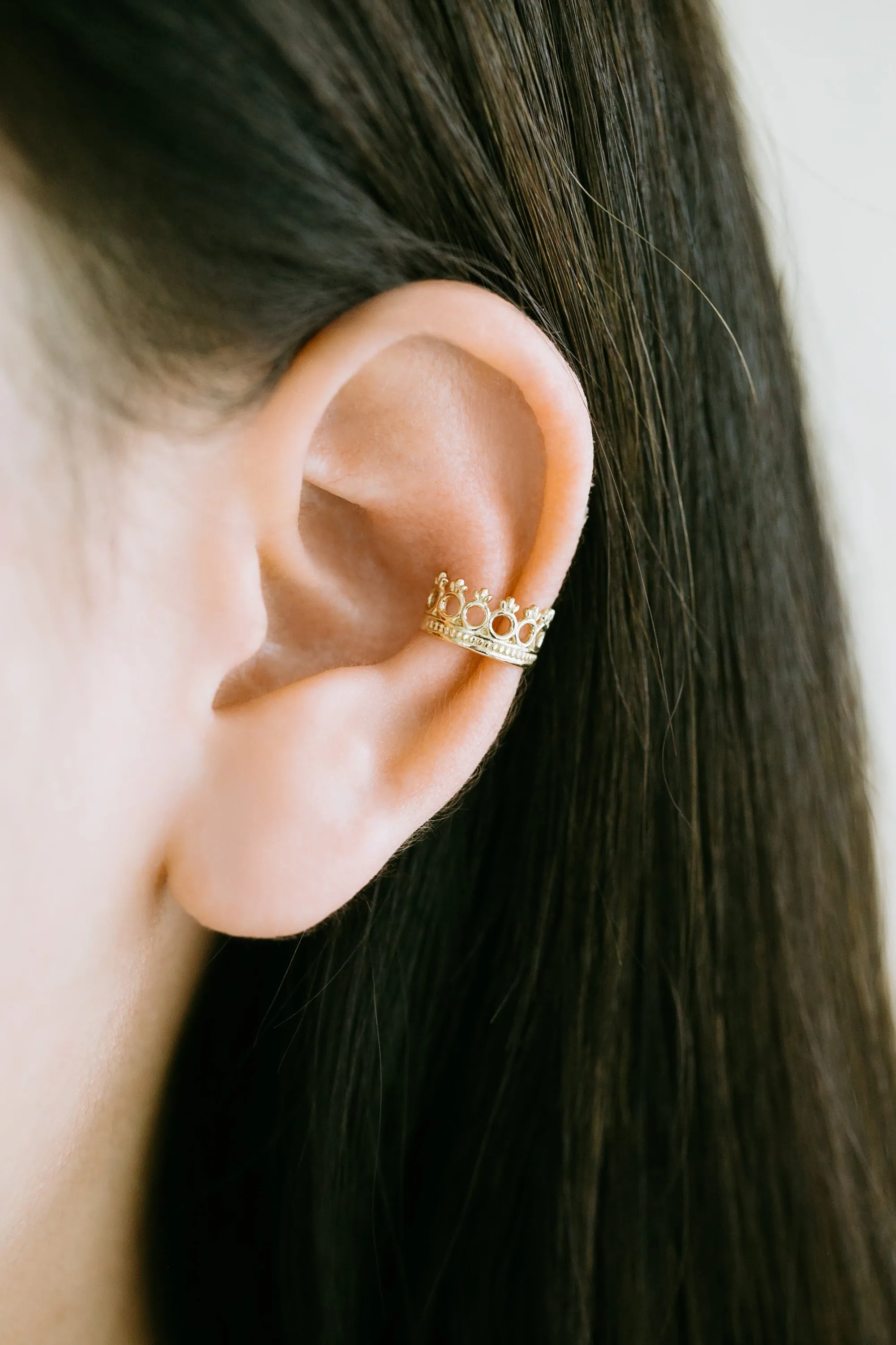 14K Gold Cz Crown Inner Conch Ear Cuff  Non Pierced Ear Cuff Earring