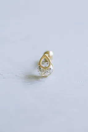 14K GOLD JEWELRY MINIMALIST CZ TEAR DROP BARBELL EAR STUD EARRING PIERCING