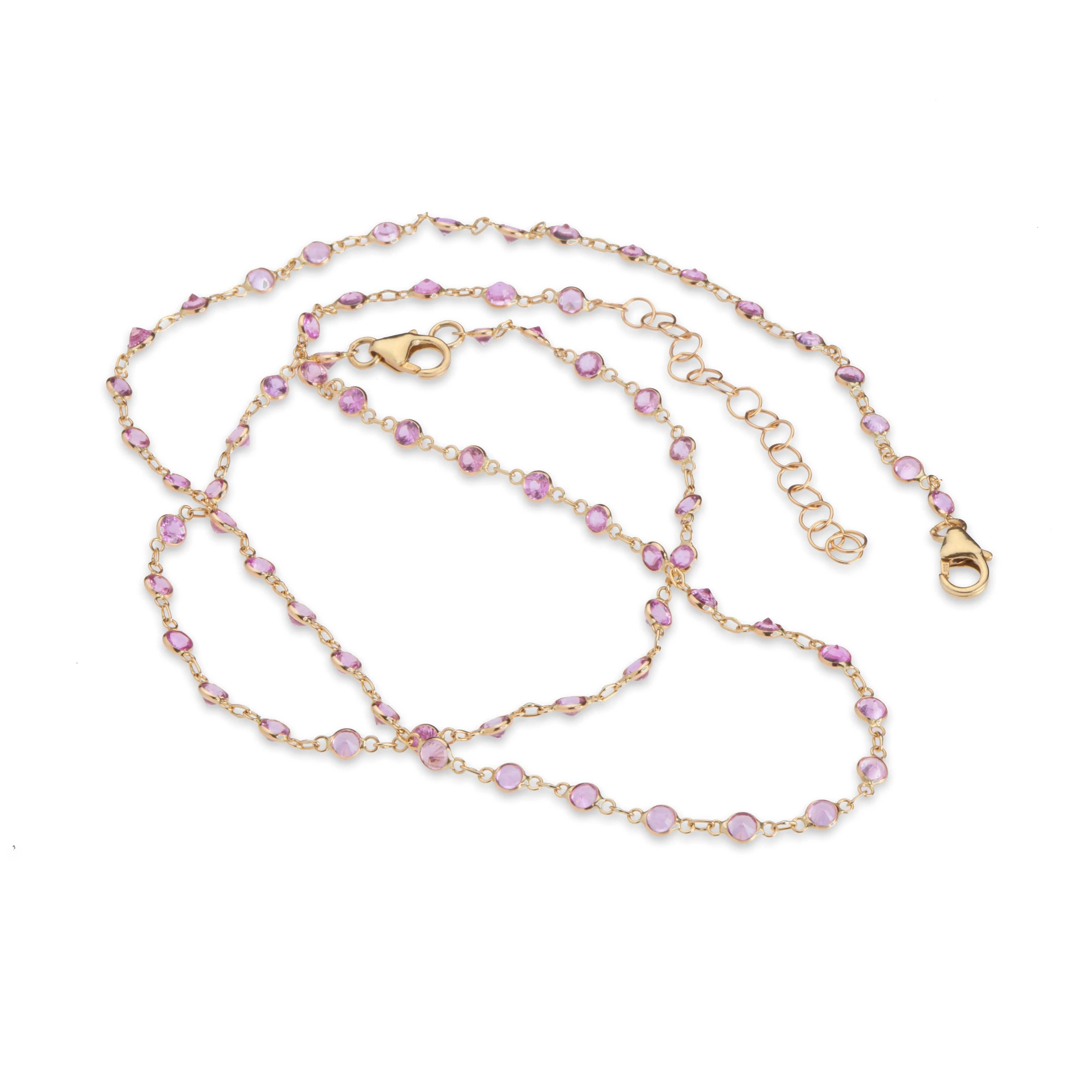 14K Gold Pink Sapphire Strand Necklace