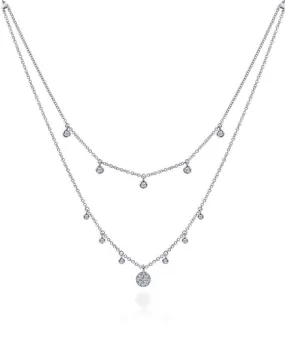 14k White Gold Layered Diamond Charm Drop Necklace