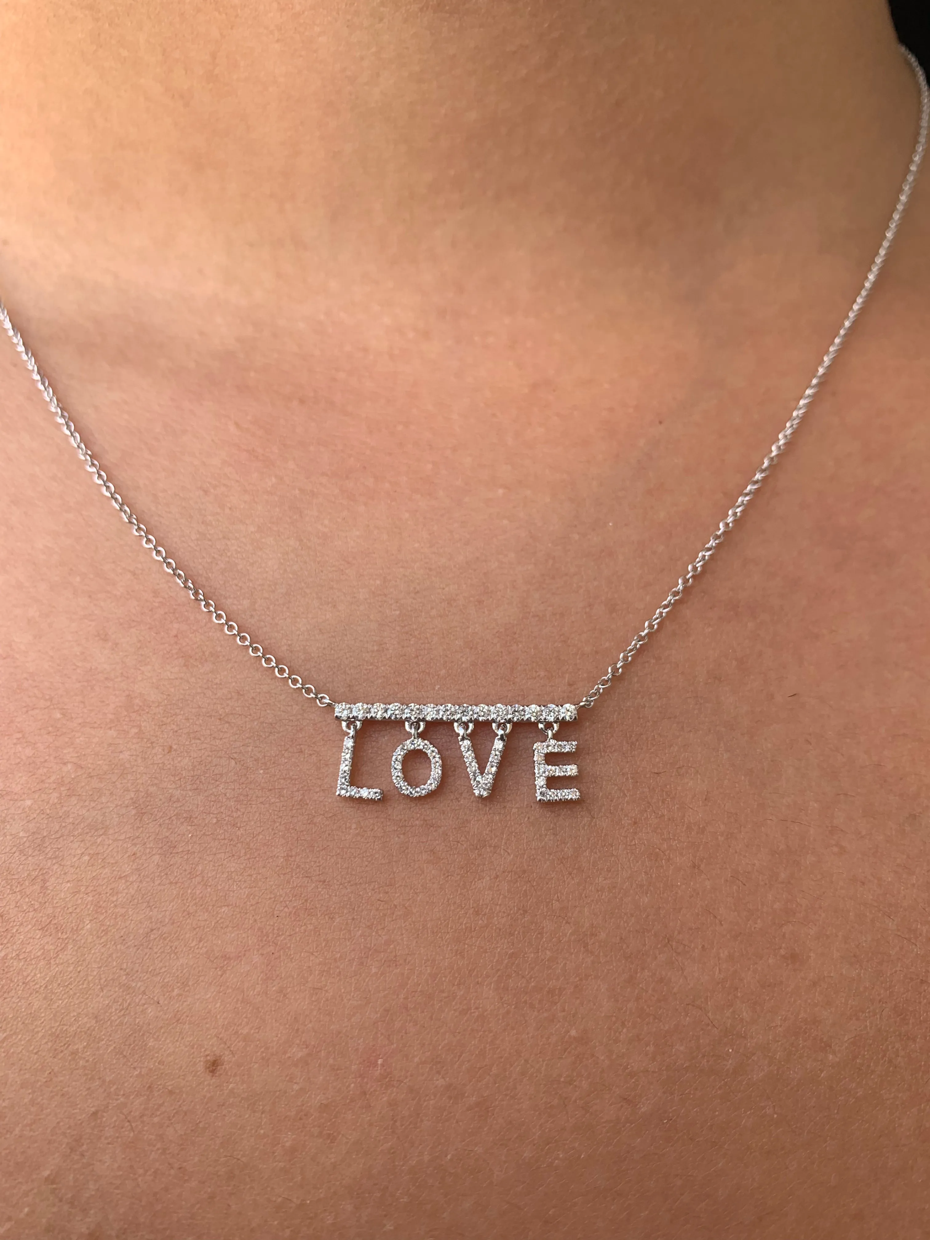 14K White Gold Moveable 'LOVE' Bar Diamond Pendant