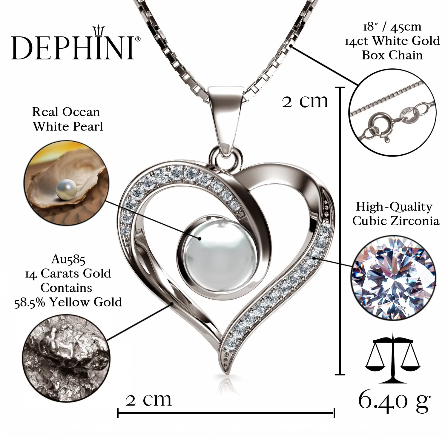 14k white gold pearl necklace - Zirconia Crystals by DEPHINI