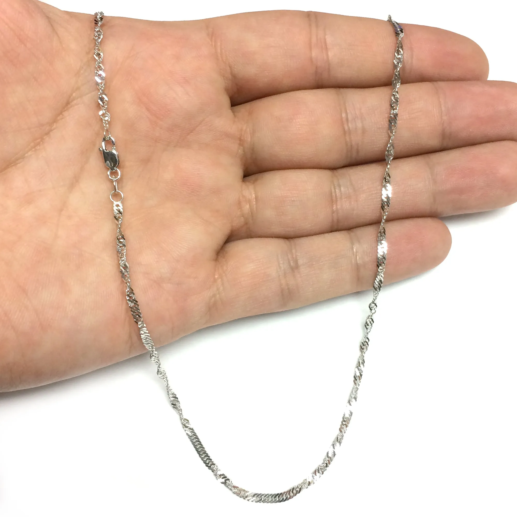 14k White Gold Singapore Chain Necklace, 2.1mm