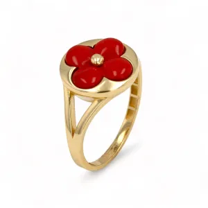 14K Yellow gold red carnelian clover ring-226734