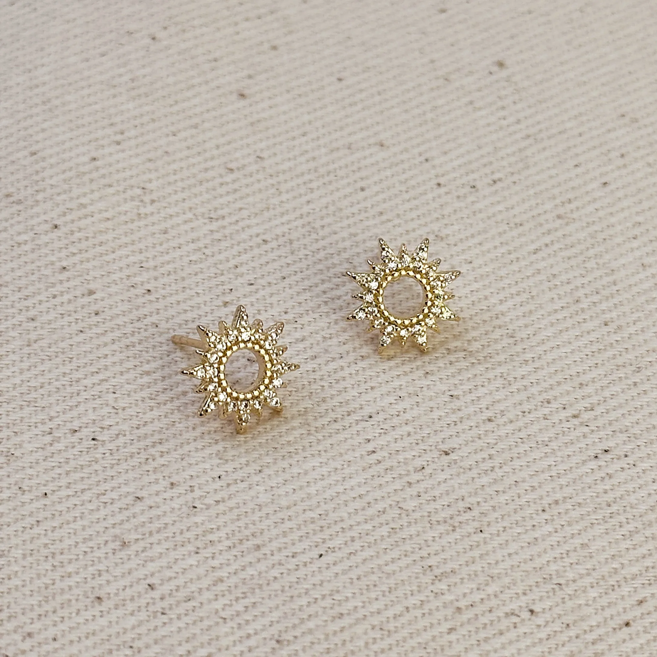 18k Gold Filled Round Spike CZ Stud Earrings