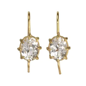 18K Gold Mini Vertical Oval Prong-Set White Topaz Earrings