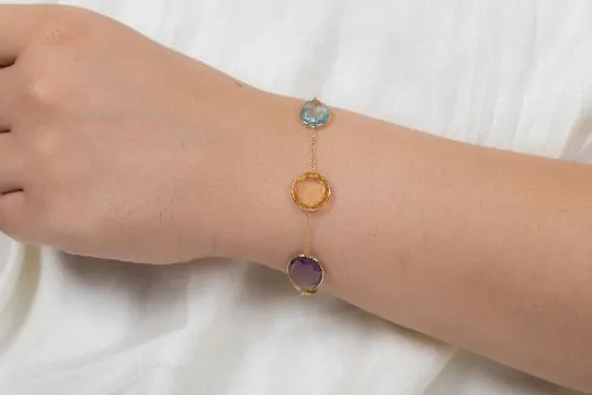 18K Gold Multi Gemstone Bracelet