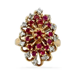 18K Yellow gold natural ruby and diamond cocktail ring