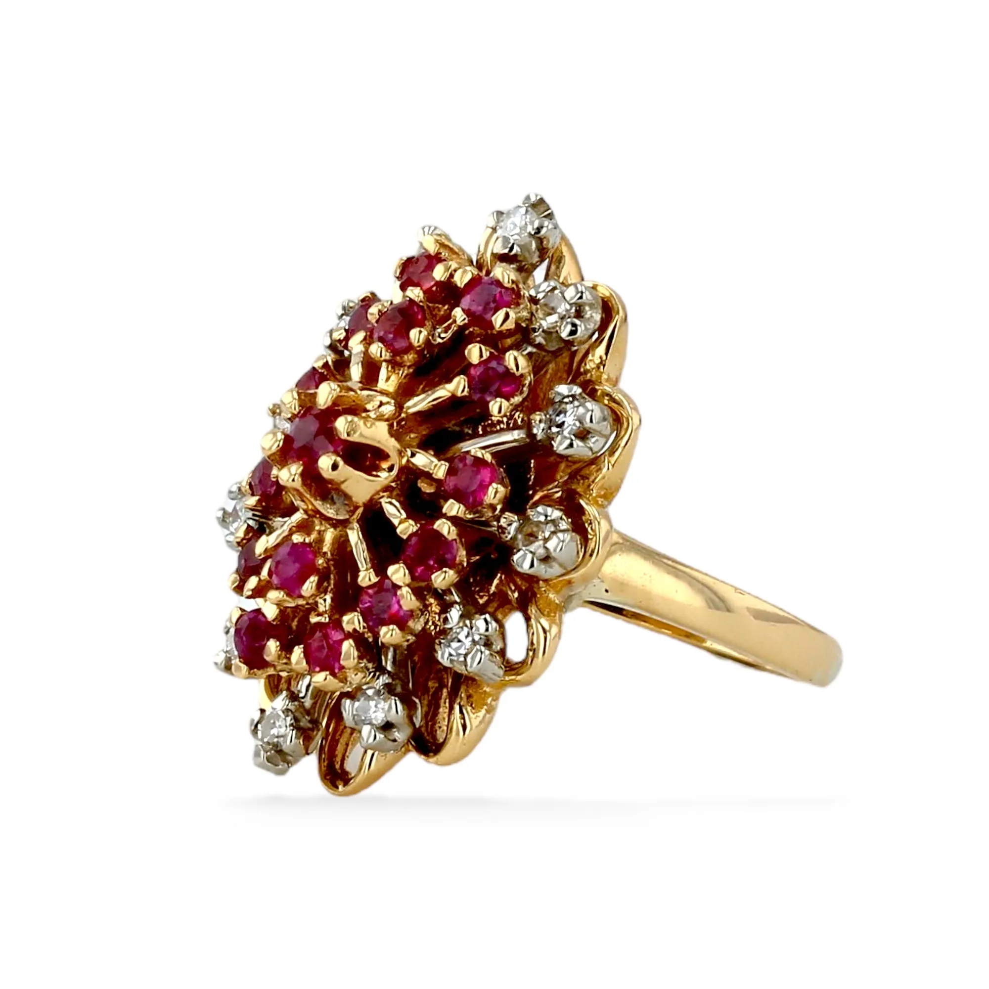 18K Yellow gold natural ruby and diamond cocktail ring