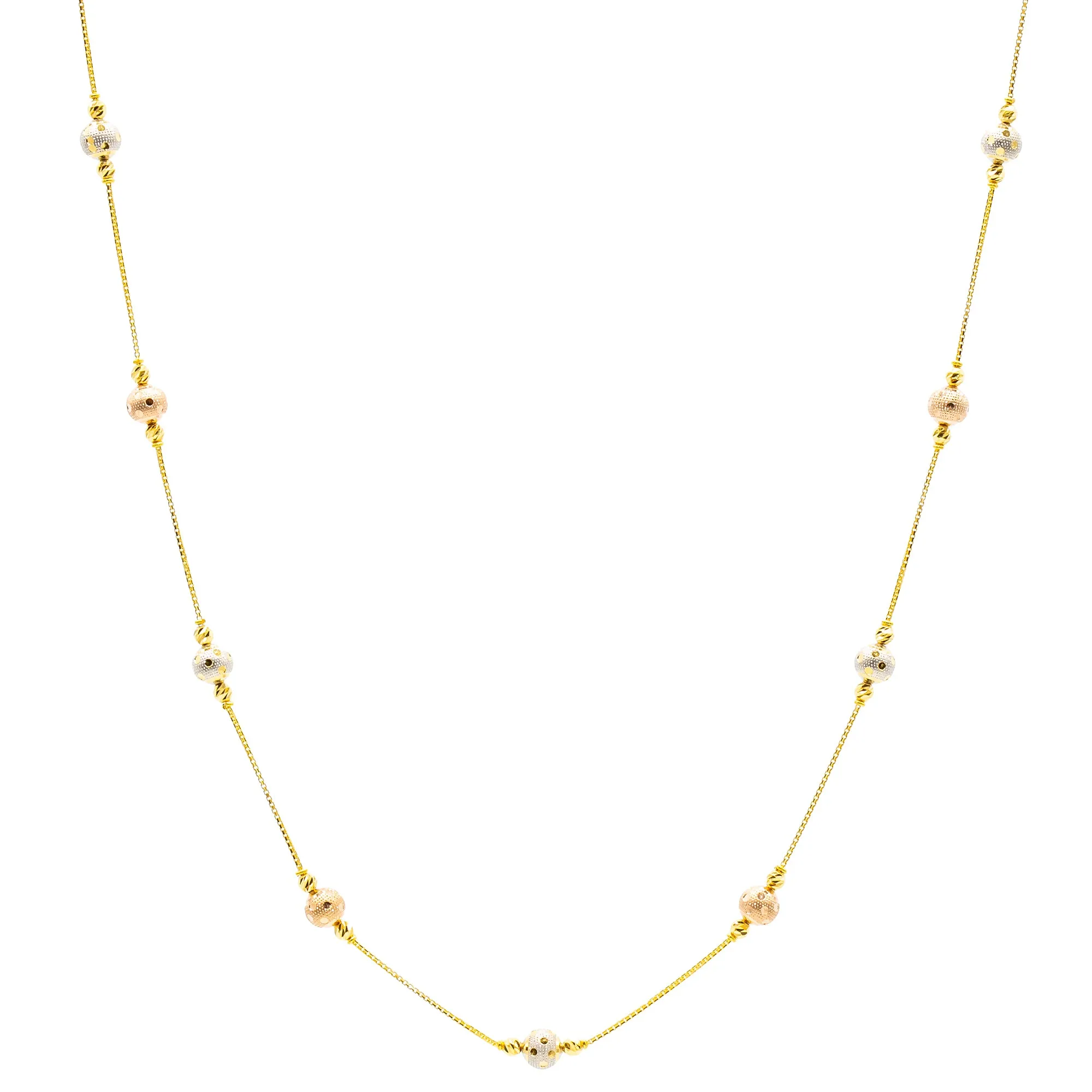 22K Multi-Tone Gold Pari Beaded Chain Necklace