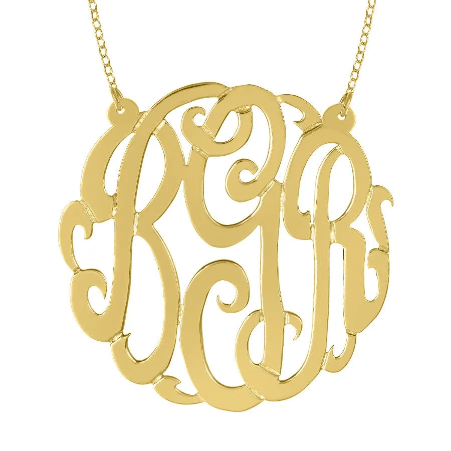 24K Gold Plated Fancy Script Monogram Necklace-Split Chain