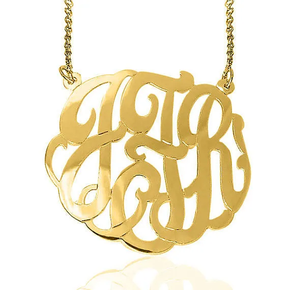 24K Gold Plated Fancy Script Monogram Necklace-Split Chain