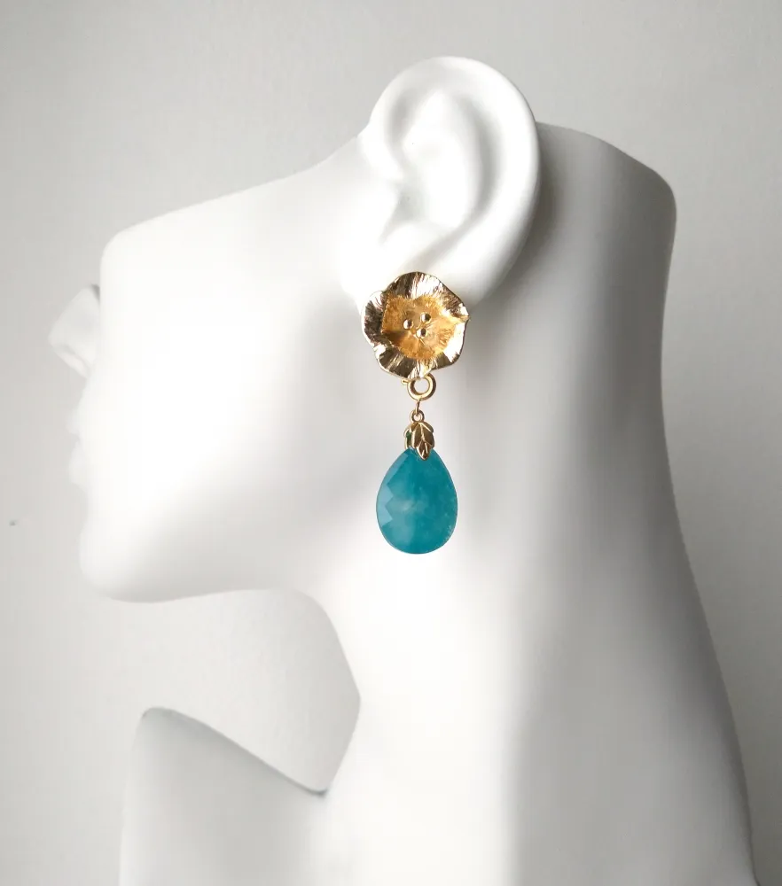 3 Pistil with Teal Jade Stud Earrings