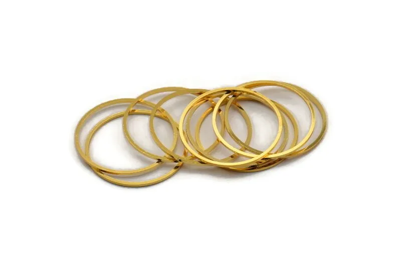 33mm Circle Connectors - 6 Gold Plated Brass Circle Connectors (33x1.2x1mm) A6160