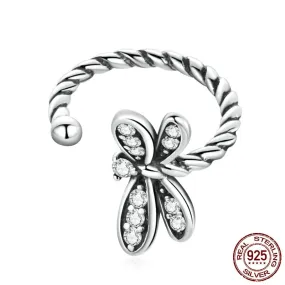 925 Sterling Silver Dragonfly Ear Cuff Clip Earring