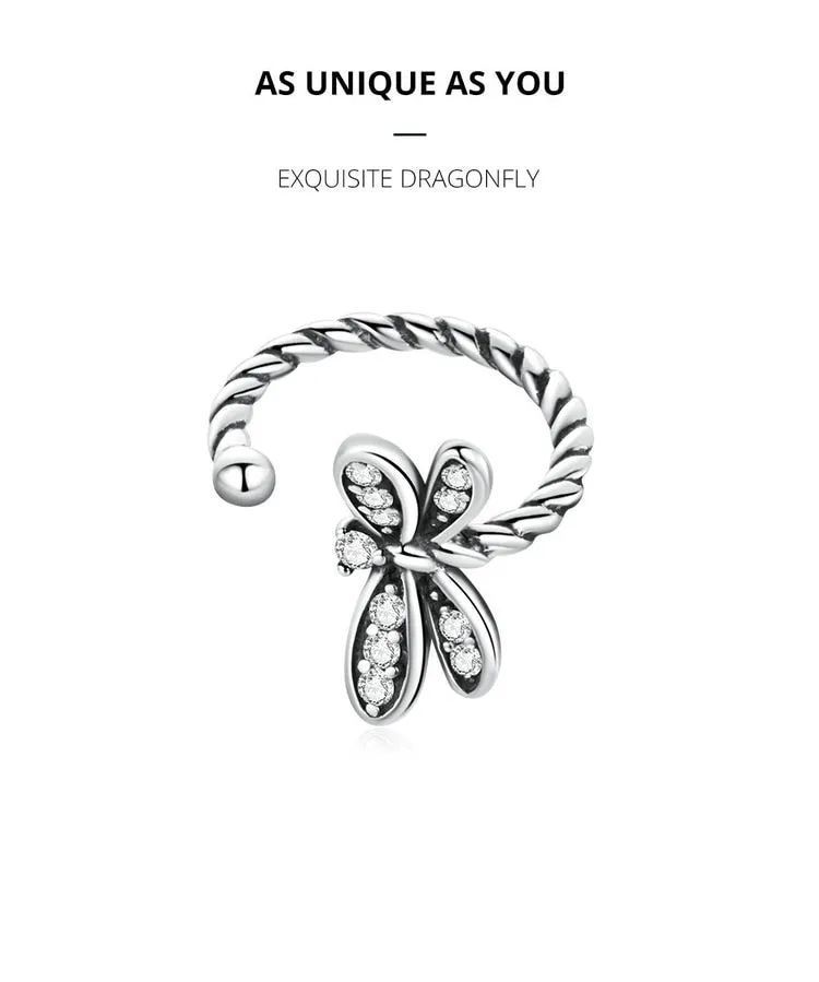 925 Sterling Silver Dragonfly Ear Cuff Clip Earring