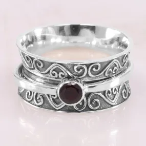 925 Sterling Silver Ring Garnet Spinner Ring Meditation Ring Textured Handmade Spinner Ring For Men's