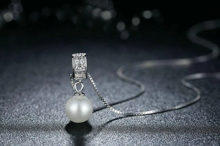 925 Sterling Silver Simulated White Pearl Necklace Charm Jewelry FB316