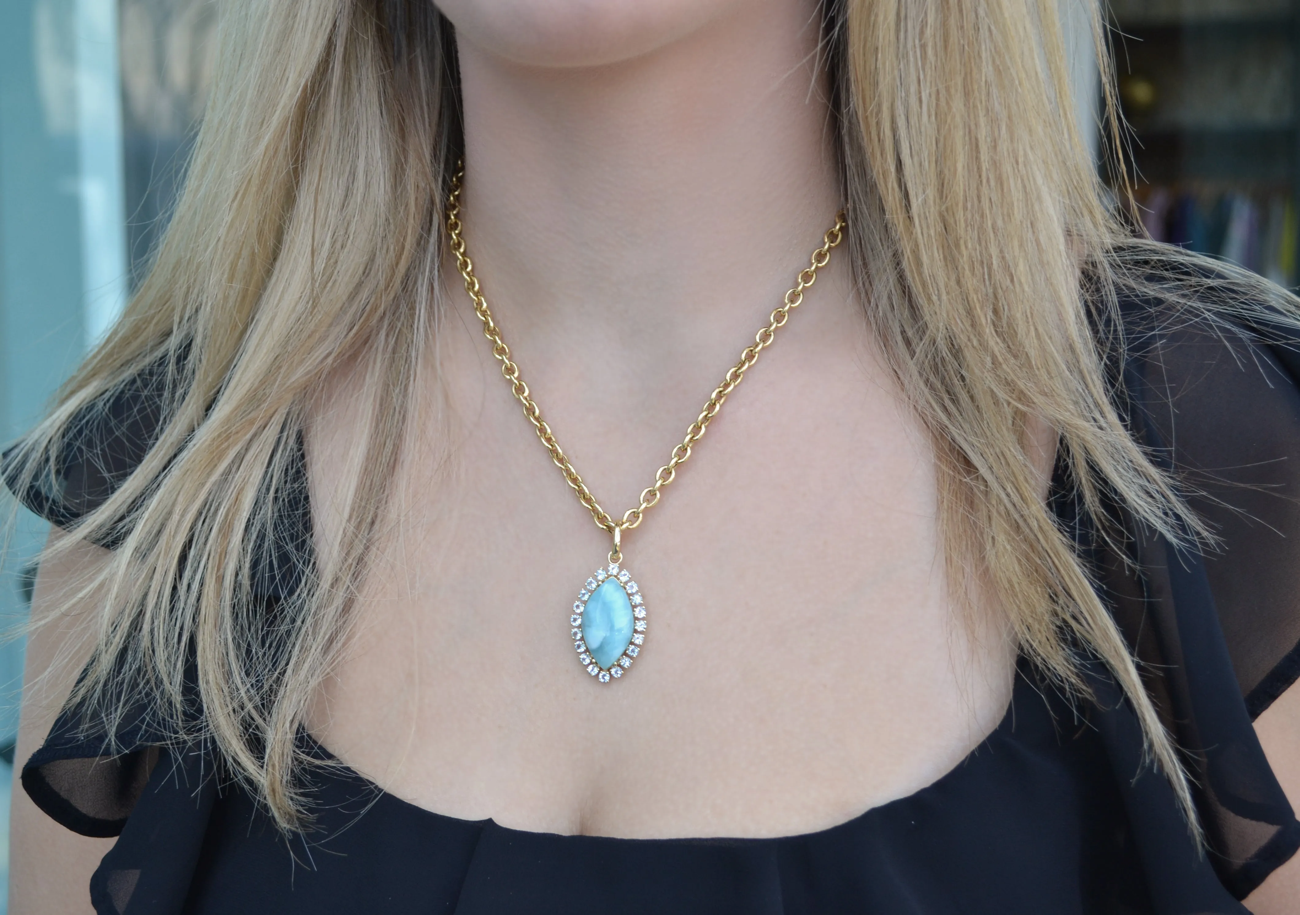 A & Furst - Sole - Pendant with Larimar and Sky Blue Topaz, 18k Yellow Gold