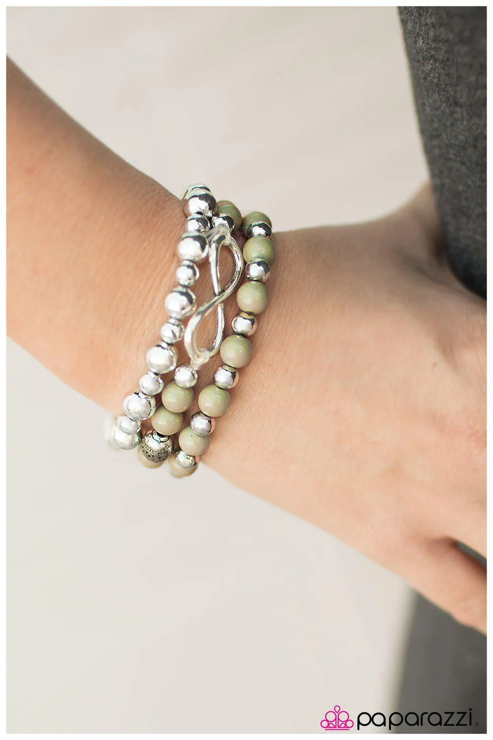 A Race Against Time Silver and Green Bracelet Set - Paparazzi Accessories