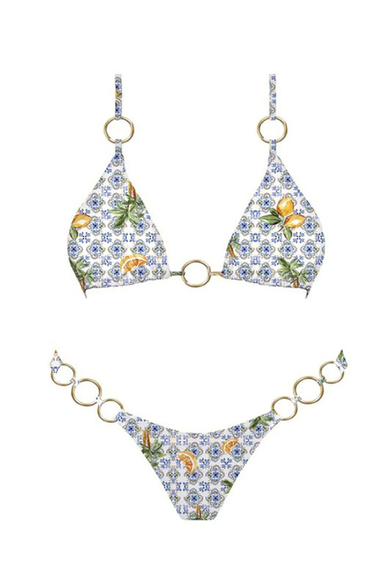 Amalfi Coast Triangle Bikini Top Lemon Checker