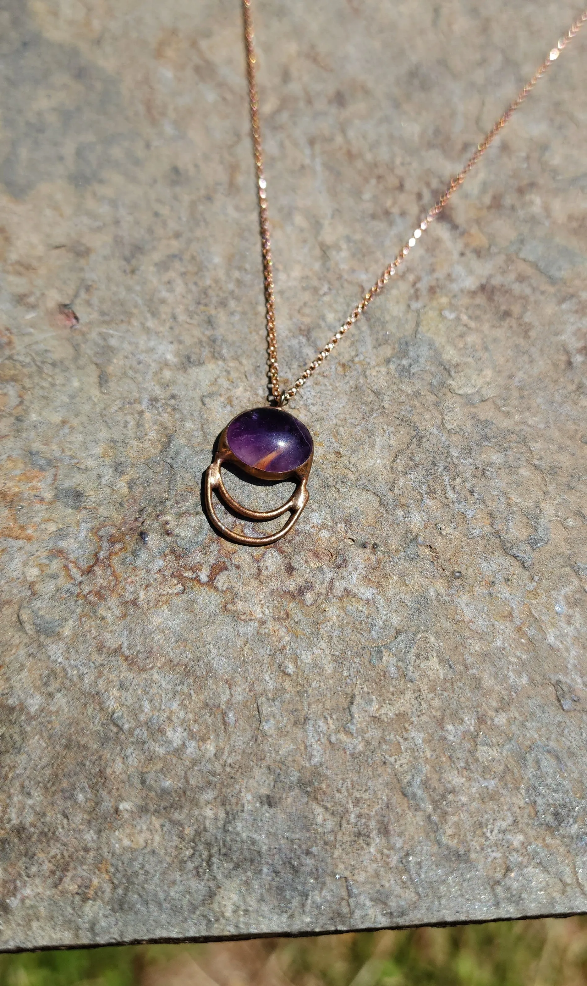 Amethyst Copper Patina Rose Gold Necklace