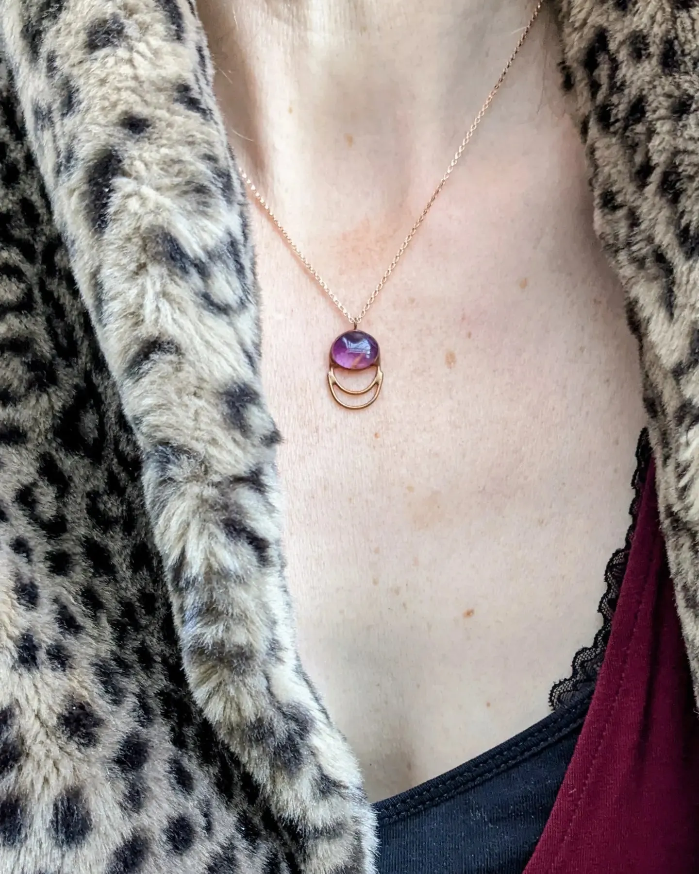 Amethyst Copper Patina Rose Gold Necklace