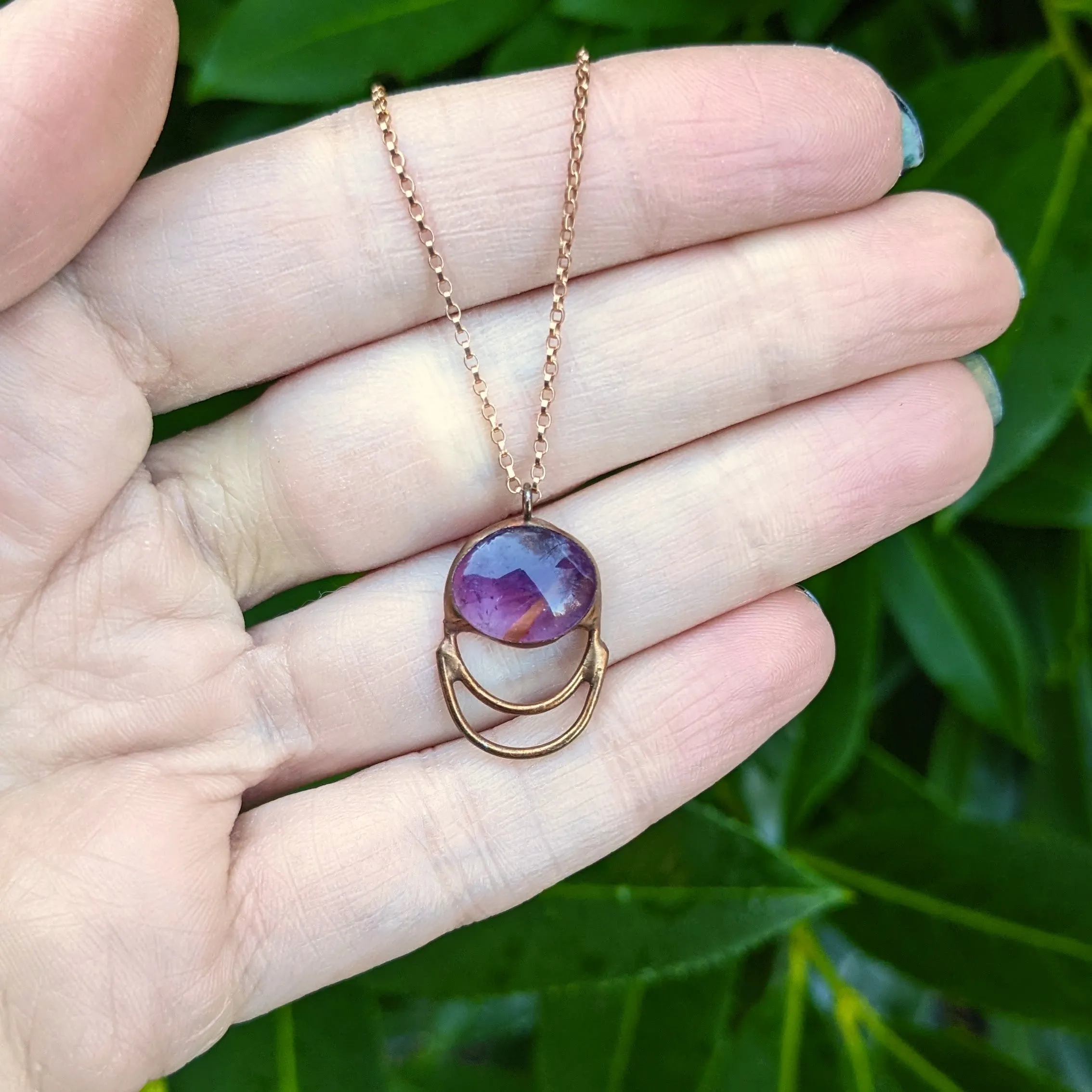 Amethyst Copper Patina Rose Gold Necklace