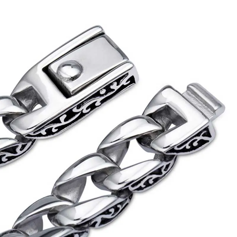 Ancient Design Cuban Chain Link Stainless Steel Bracelet