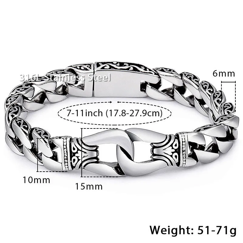 Ancient Design Cuban Chain Link Stainless Steel Bracelet