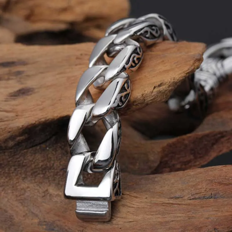 Ancient Design Cuban Chain Link Stainless Steel Bracelet