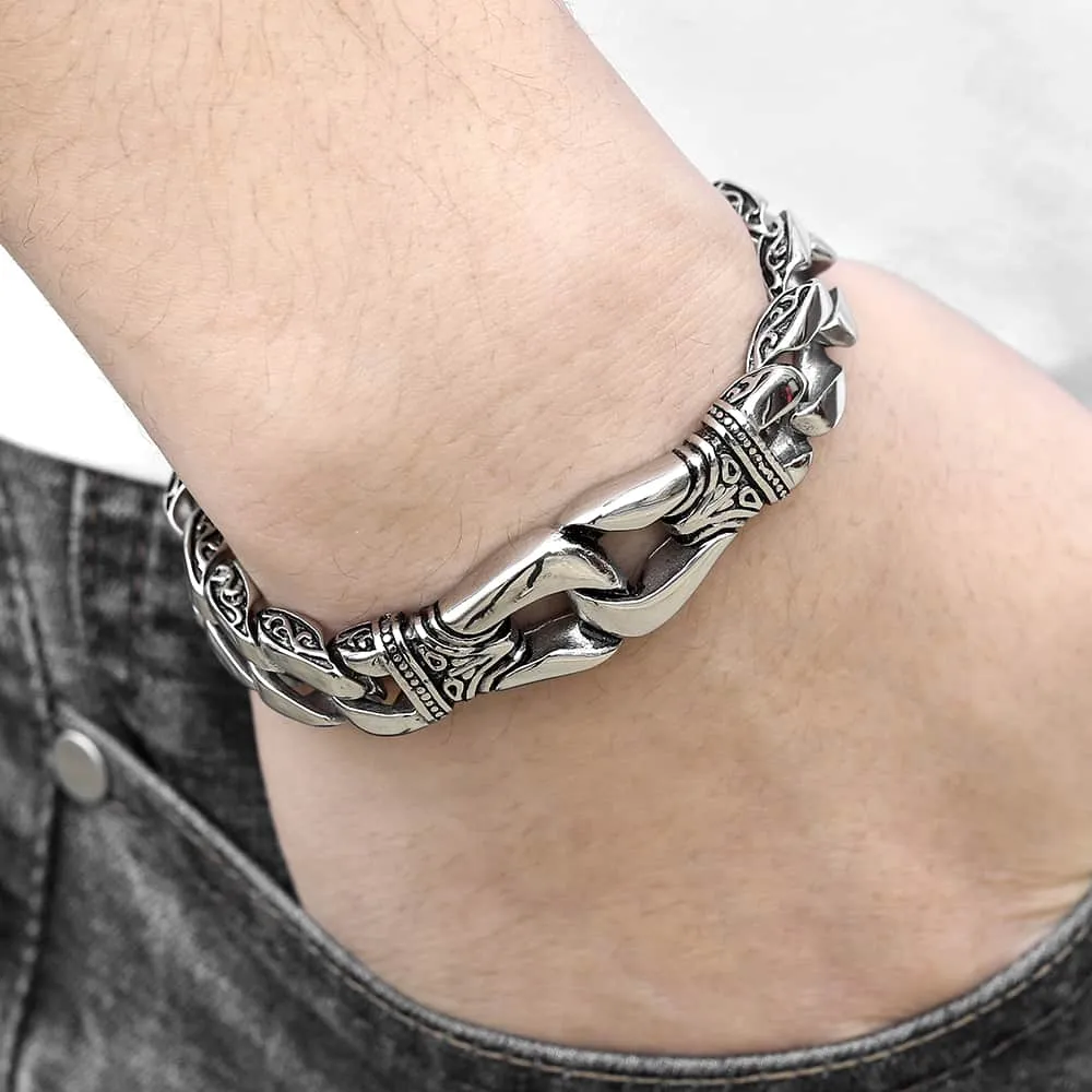 Ancient Design Cuban Chain Link Stainless Steel Bracelet