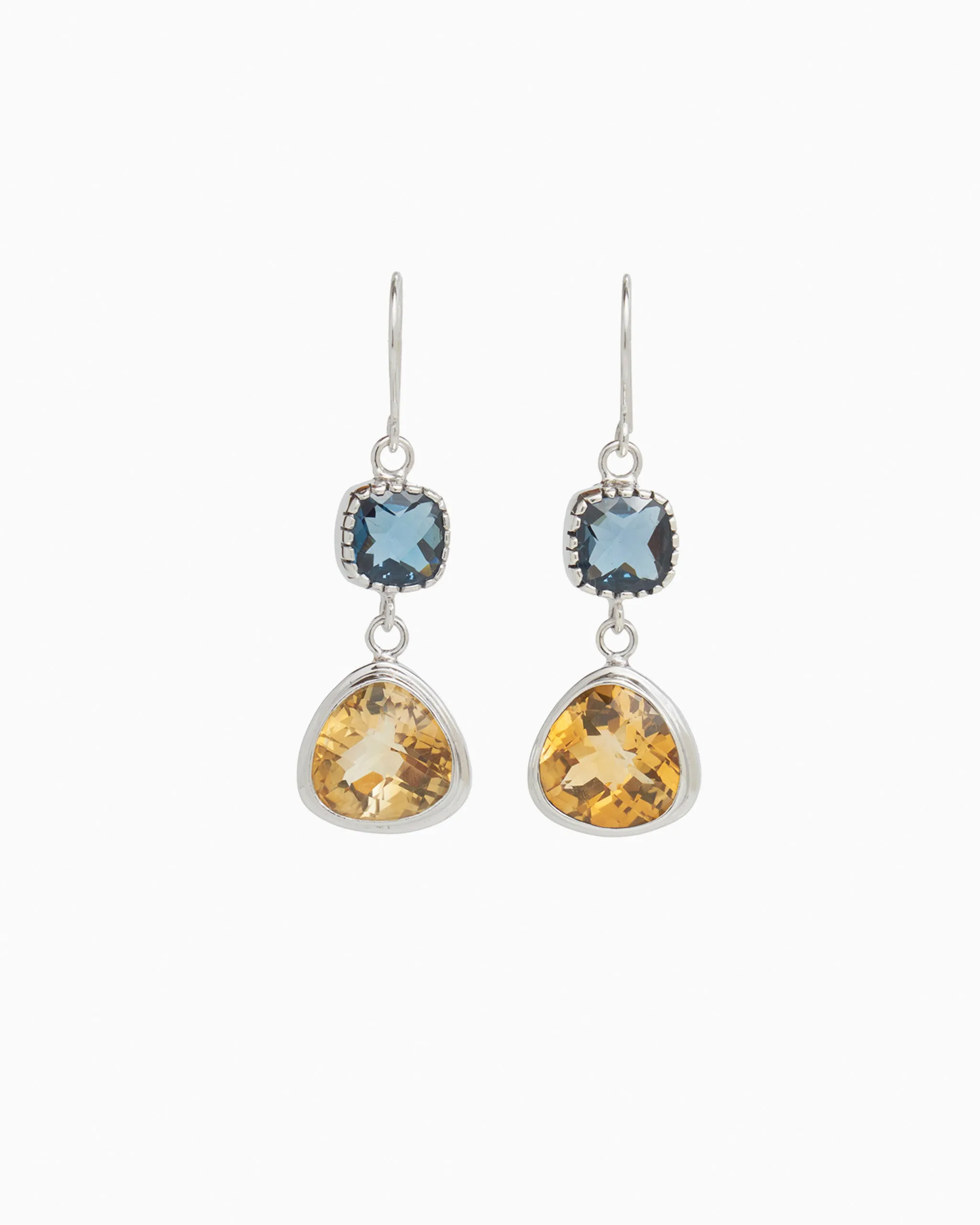 Angelfish Double Stone Drop Earrings - Citrine/London Blue Topaz