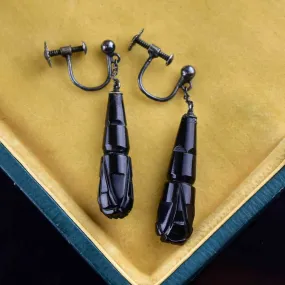 Antique Carved Whitby Jet Torpedo Drop Earrings