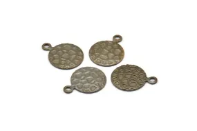 Antique Copper Charm, 30 Antique Copper Tone Brass Round Charms, Pendant, Findings (10mm)   K046