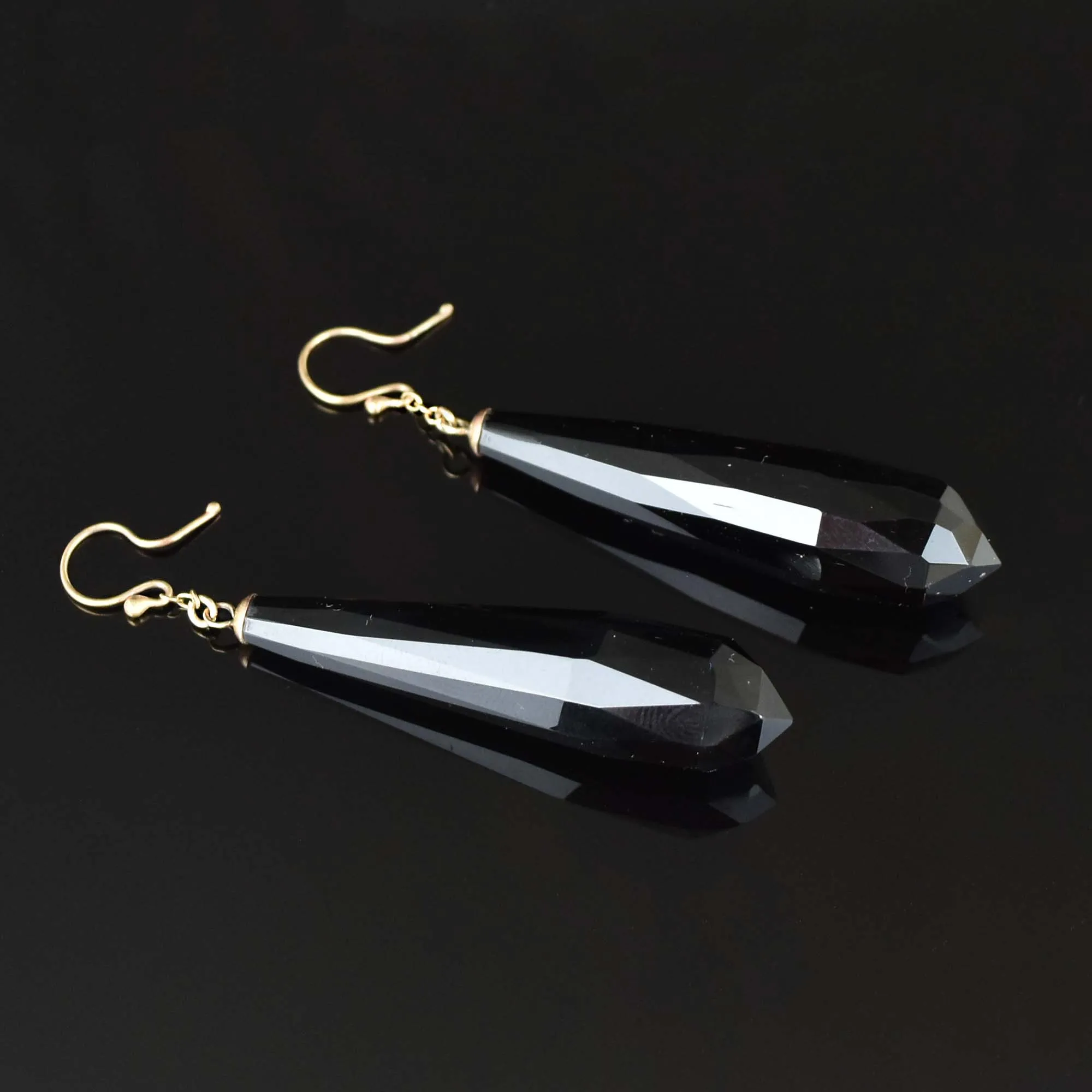 Antique Gold French Jet Drop Earrings