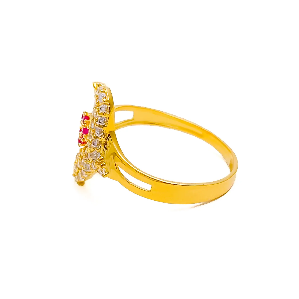 Asymmetrical Floral 22k Gold CZ Ring