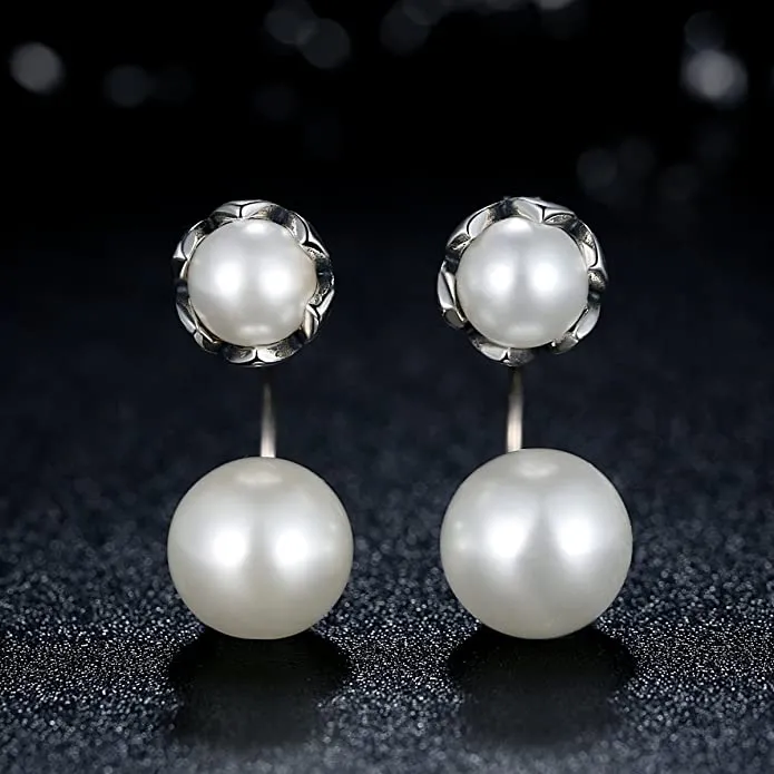 Authentic 925 Sterling Silver Simulated Pearls Special Style Drop Jewelry