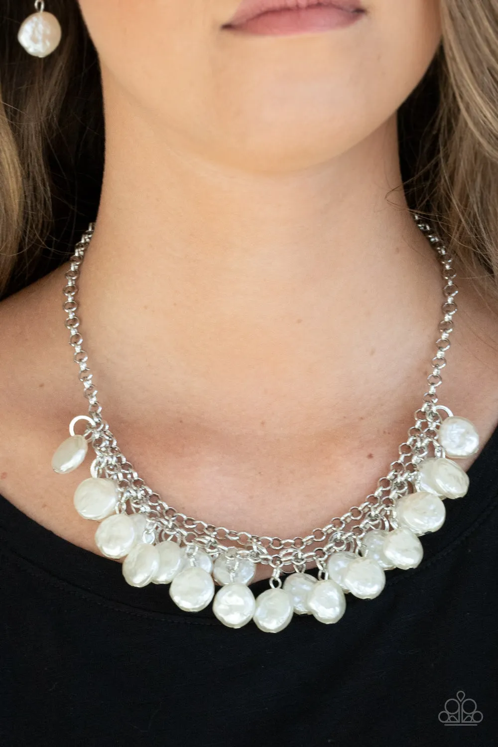 BEACHFRONT and Center - White Paparazzi Necklace