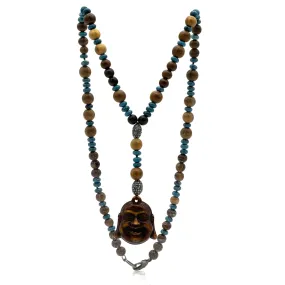 Beaded Brown wood Buddha Necklace