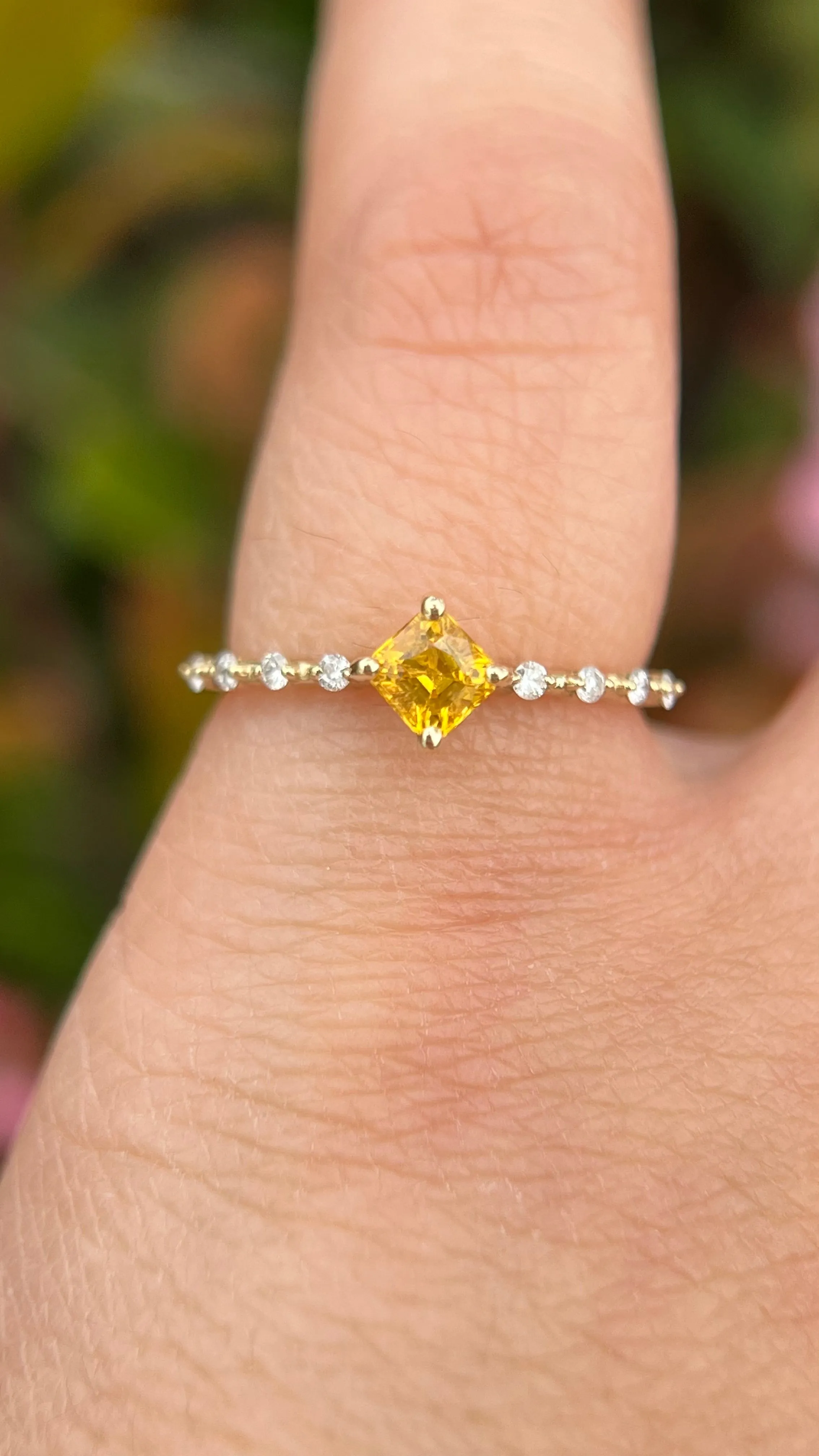 Bella 4mm 0.40ct Princess Yellow Sapphire Spaced Diamond Ring 14K Gold DFR052