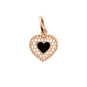 Black Lace Heart Pendant, Rose Gold