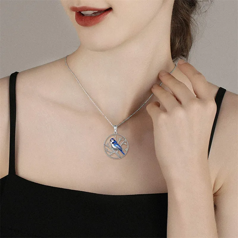 Blue Jay Necklace 925 Sterling Silver Blue Jay Pendant Necklaces Our Love Never Dies Blue Bird Jewelry for Bird Lover Gifts