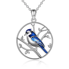 Blue Jay Necklace 925 Sterling Silver Blue Jay Pendant Necklaces Our Love Never Dies Blue Bird Jewelry for Bird Lover Gifts