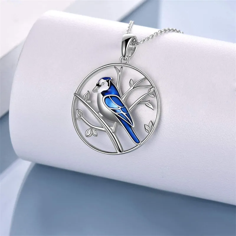 Blue Jay Necklace 925 Sterling Silver Blue Jay Pendant Necklaces Our Love Never Dies Blue Bird Jewelry for Bird Lover Gifts