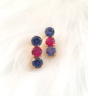 Blue Sapphire with Ruby and Blue Sapphire Detachable Separates Earrings