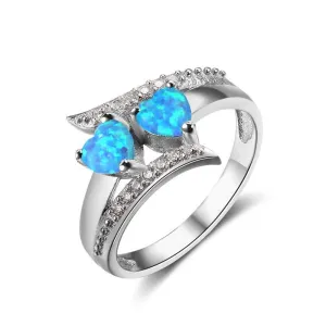 Blue Spinel 925 Sterling Silver Double Heart Design Ring